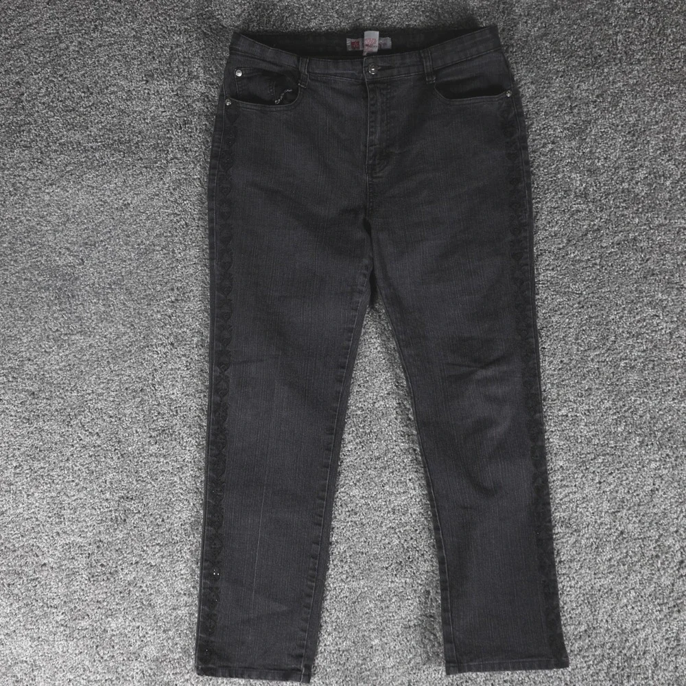 COS Jeans Women's Size 14 Black Embroidered Rhinestone Straight Leg Jeans